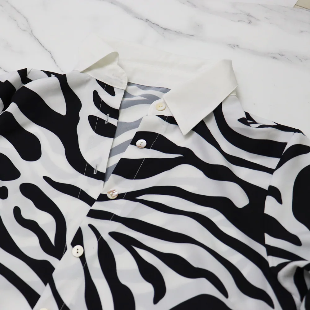 Women Zebra-striped Long-sleeved Shirt Casual Pleated Skirt Spring and Summer Two-piece Suit 2023 Ladies Elegant Suit