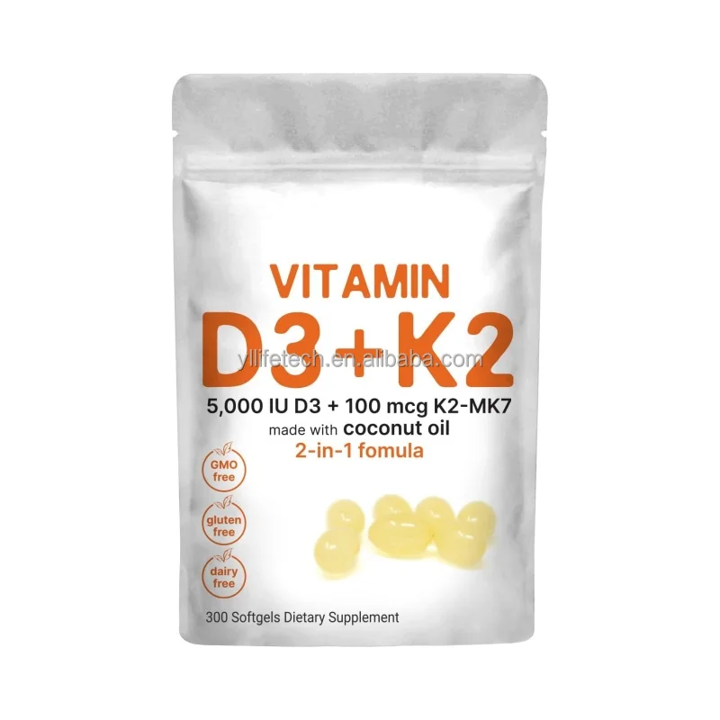 OEM Vitamin D3&K2 Mk7 with Coconut Oil Softgels Vitamin D&K Complex Dietary Supplement