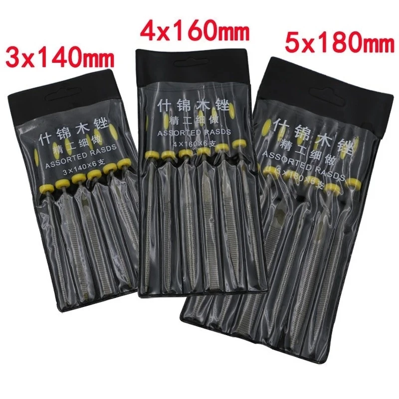 6pcs Wood Rasp Files Set ASSORTED RASPS Mini Needle Files Tool Flat Triangular SquareHalf-Round File