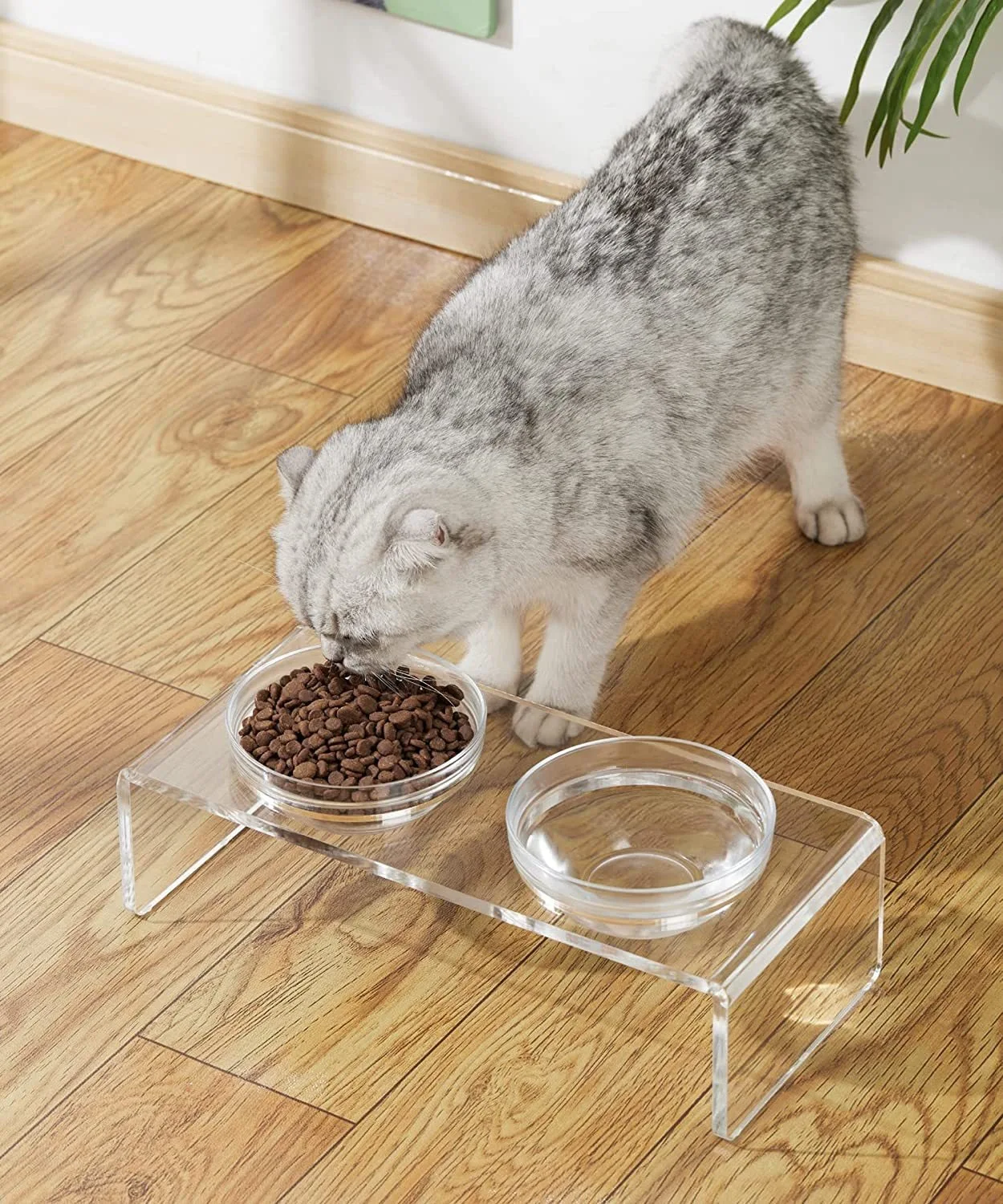 Elevated Dogs Cats Utensils Pet Feeder Clear Acrylic Pet Feeder Stand Acrylic Double Bowl Pet Feeder with Embedded Magnets Bowls