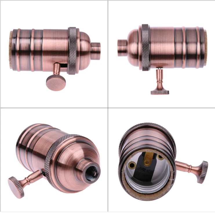 Antique Red Copper Lamp Socket  for Edison Bulb Switch Aluminium Lamp Holder Vintage