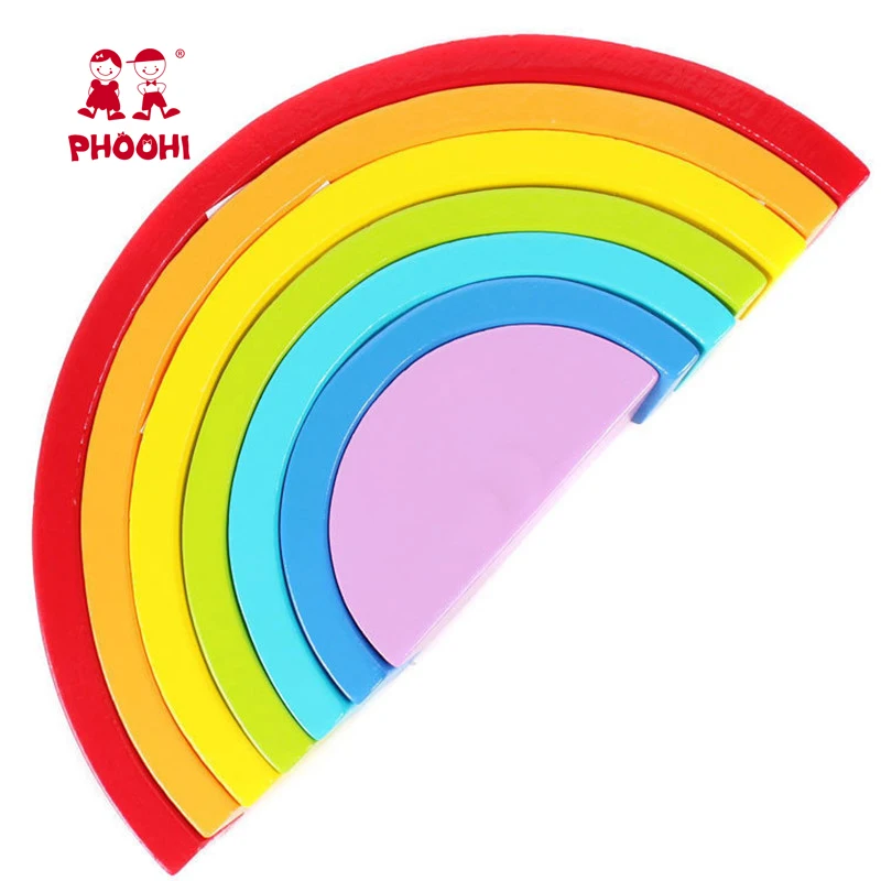  Оптовая продажа детские развивающие игрушки деревянные радужные штабелируемые блоки для малышей 18M