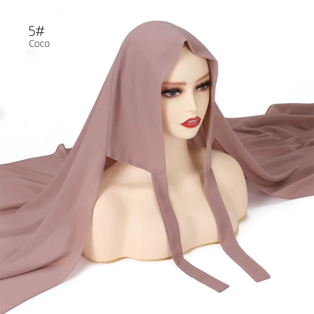 2023 new design Muslim chiffon instant hijab scarf fashion tie scarf malaysia arab hijab QK237