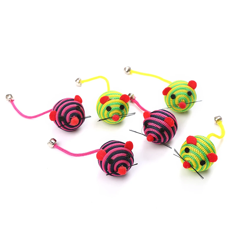 colorful nylon string rope mouse cat toy with bell