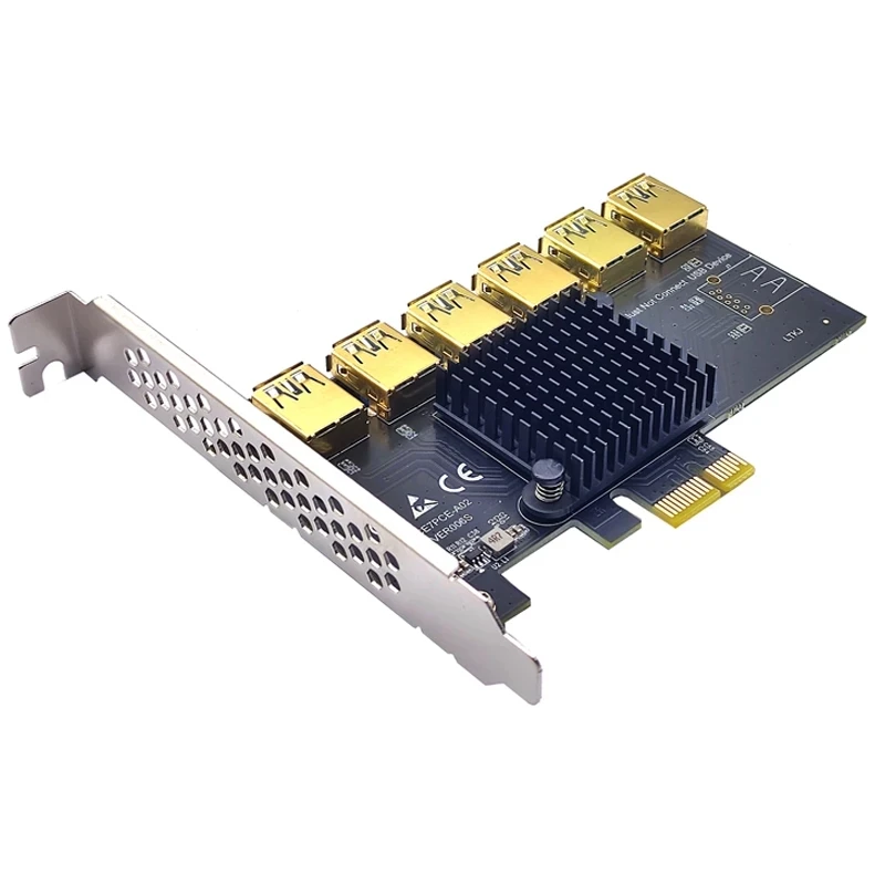 Gold PCI Express Multiplier Riser PCIE 1 to 6 PCI Express X16 USB Adapter Extender PCI-e Riser card