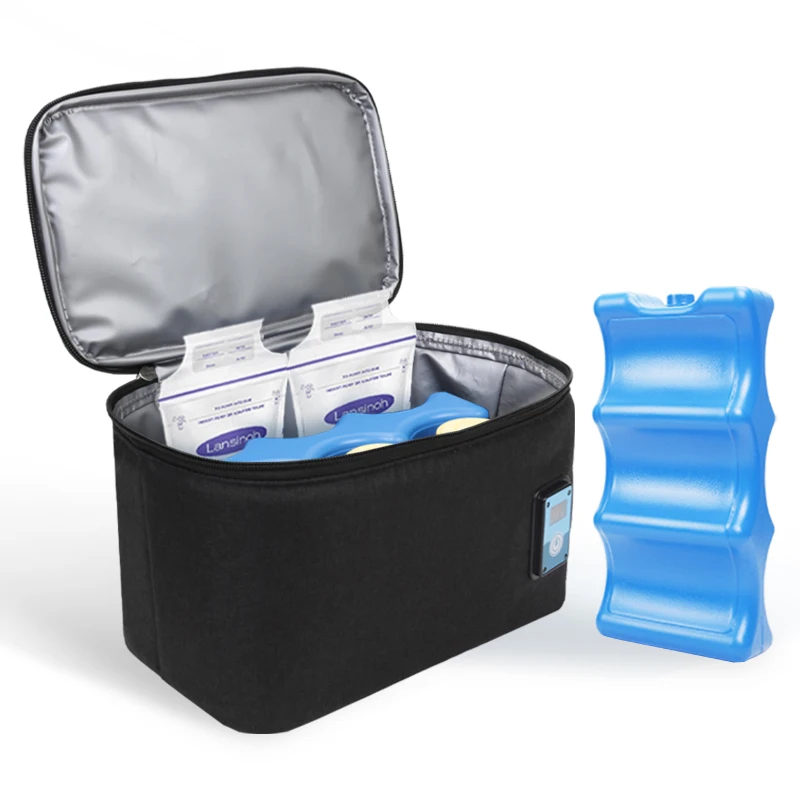Breastmilk Cooler Bag with Ice Pack and Digital Display Temperature Nursing Mother Breast Pump Bag Fits 6 Bottles