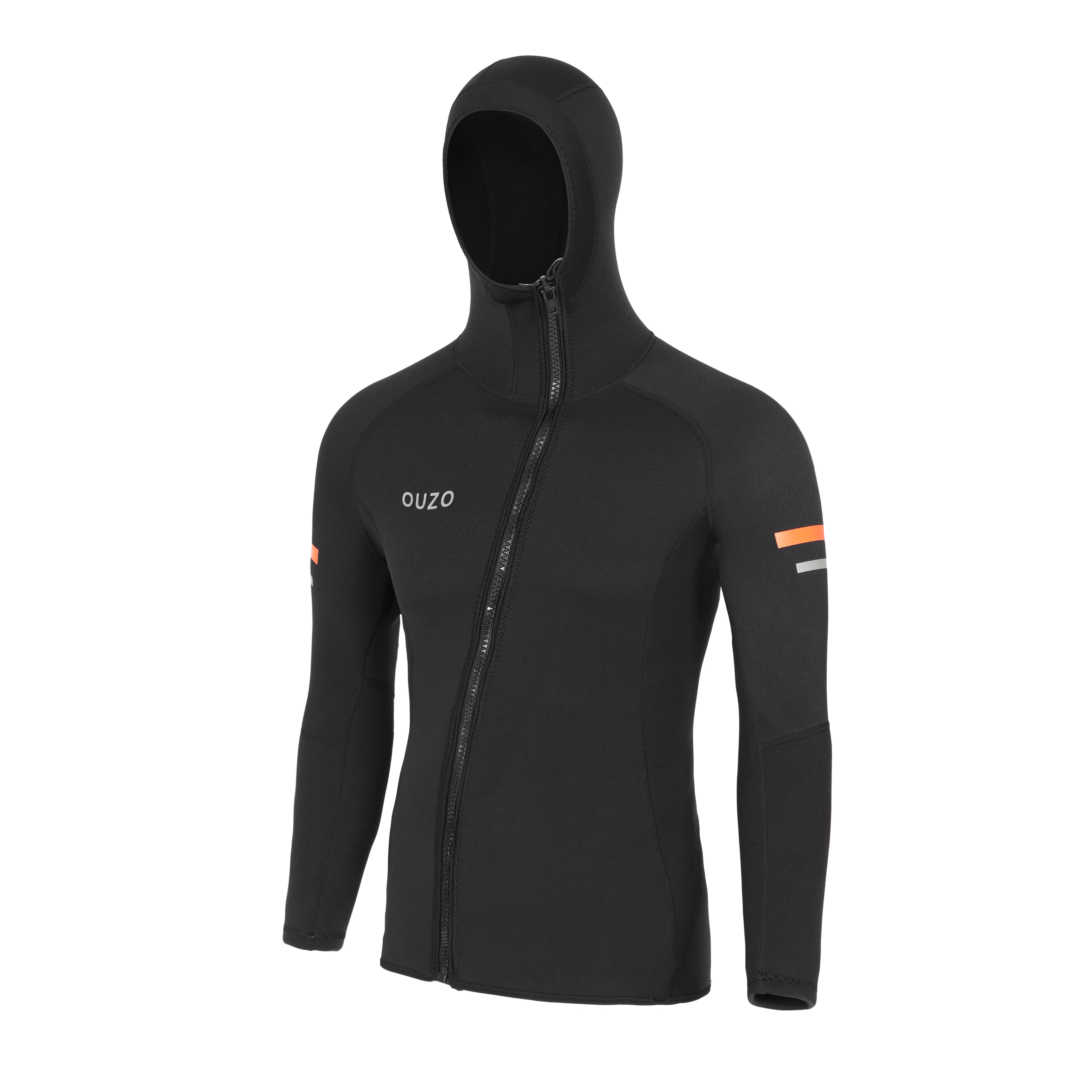 OUZO 1.5MM thickness neoprene tops with hood  open zipper before wearing hat wetsuit surf suit front zipper