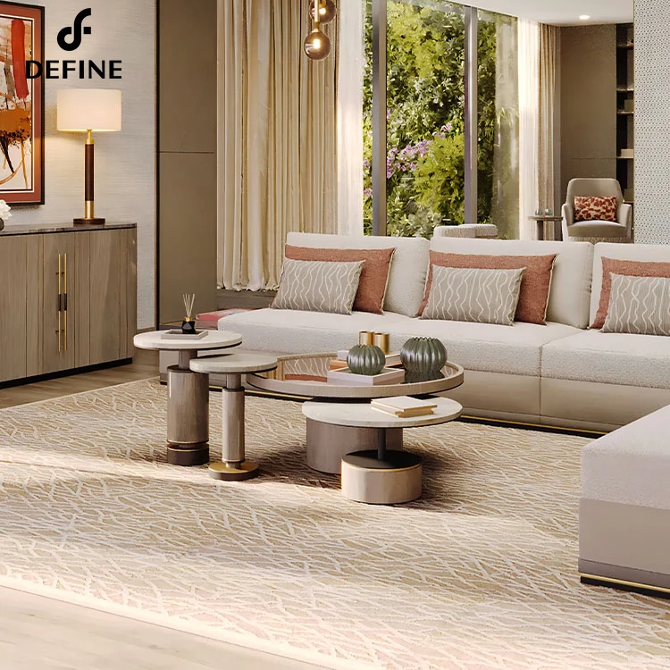 Whosale Modern Luxury Design Sintered Stone Top Soild Wood Base Round Combination Coffee Table Set For Hotel