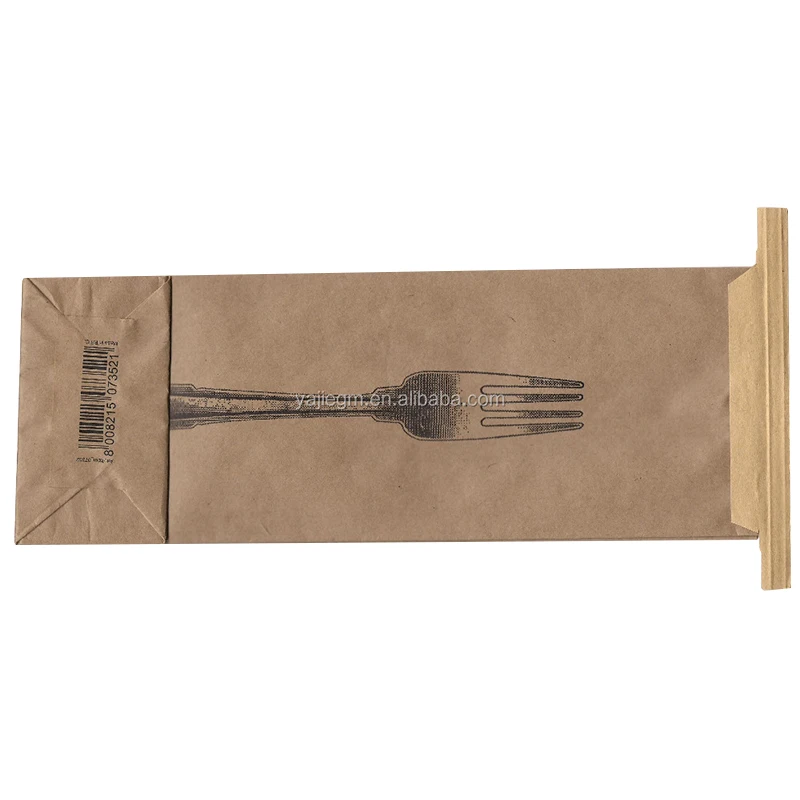 Restaurant Recyclable Kraft Cutlery Set Paper Bag Restaurant Cornstarch Cutlery Pack With Kraft Paper Bag