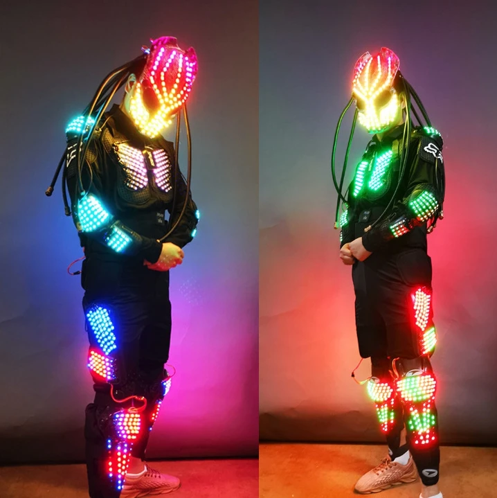 RICHSHINING Remote control LED colorful laser rechargeable luminous armor suit Nightclub Bar Light Show Helmet for cosplay Party