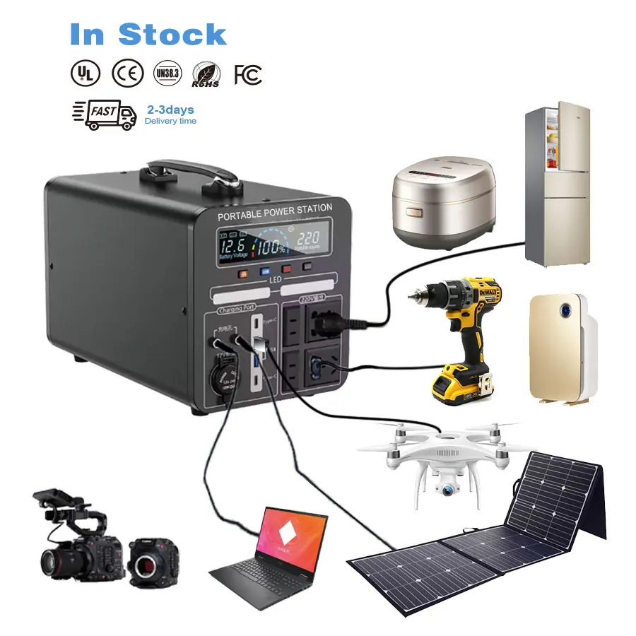 600W  2000W 220V Powerstation Outdoor Camping Solar Generator LiFePO4 Battery Portable Solar Power Station
