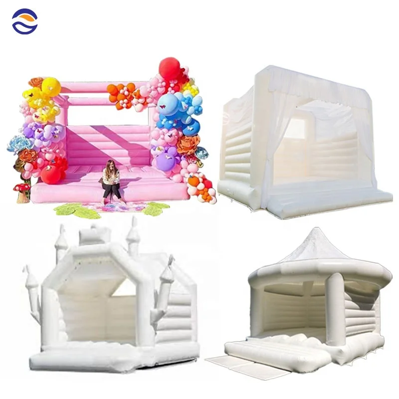 Custom Mini White Inflatable Wedding Castle Bounce House 8x8 Bouncy Jumping Bouncer With Blower For Party
