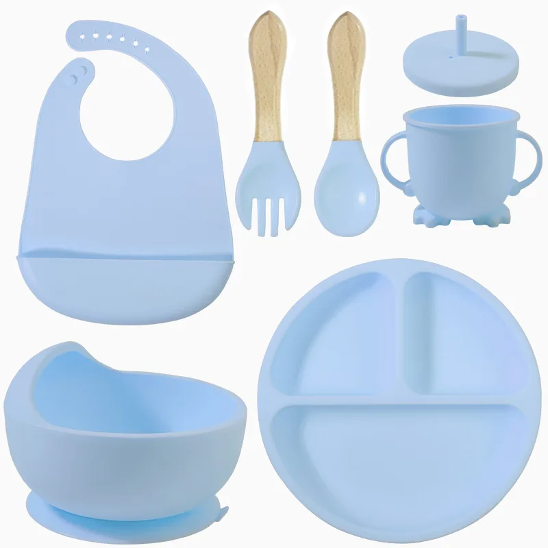 2024 Hot Sale Baby Feeding Set,Baby Silicone Tableware With Spoon And Fork,Baby Bib And Drinking Cup