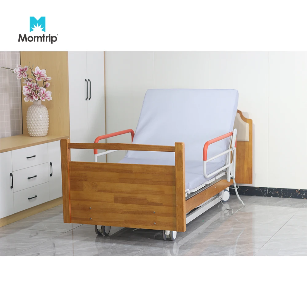 Household Fowlers Bed Style Solid Wood Multi Function Back Lift Remote Control Patient Care Rotating Bed for Long-term Nursing