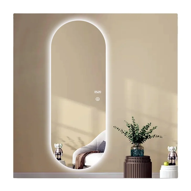 Customized box logo round led light dressing room led oval full length wall mirror