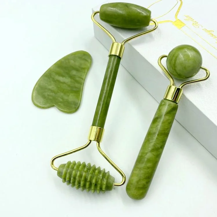 Amazon hot sale Natural Jade Face Roller - Noiseless Rustproof Roller Face Massager For Face, Neck & Body 3 in 1 Jade Rollertool