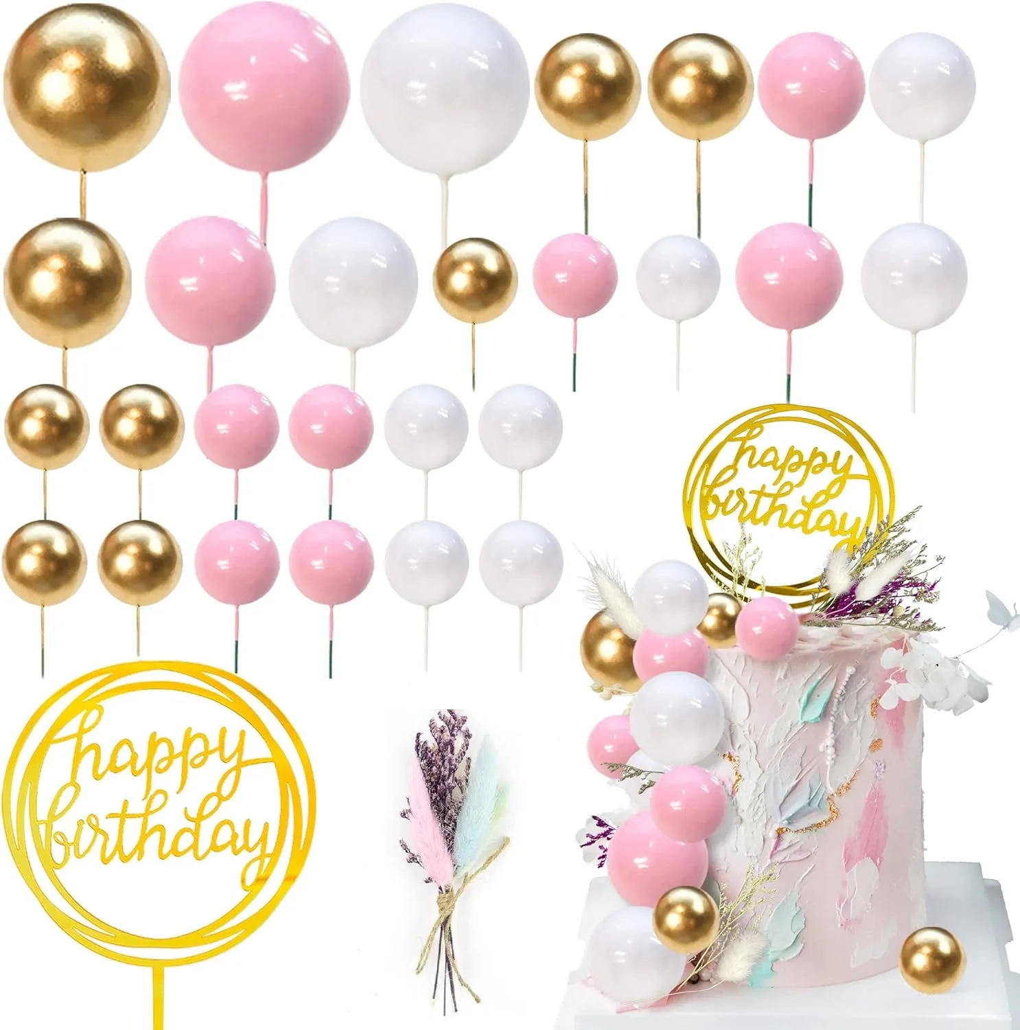 29-pieces Cake Decoration Set with Happy Birthday Cake Card Suitable for Birthday Party Cake Decoration