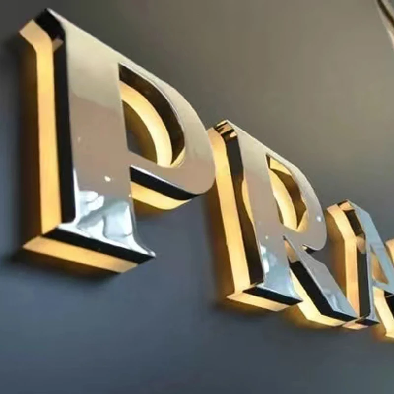 2022 New Arrival Rose Gold Channel Letter Sign Led Soild Acrylic Back Lit Sign For Business Signs Logo Outdoor