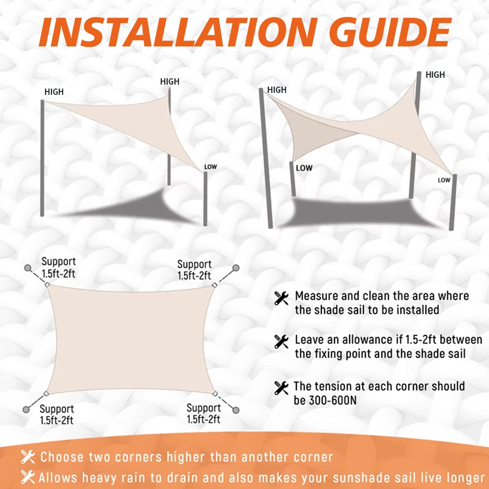 SanJian Balcony Garden Patio 100% Virgin HDPE Waterproof Custom Triangle Shade Sail