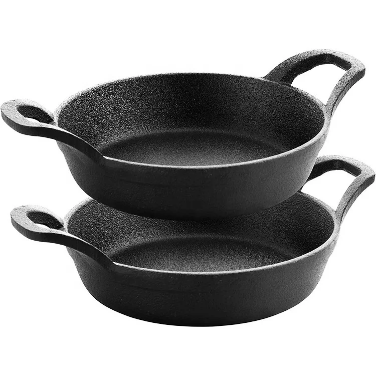 Sizzling Plate With Wooden Tray Round Serving Pan Cast Iron Sizzler Plate