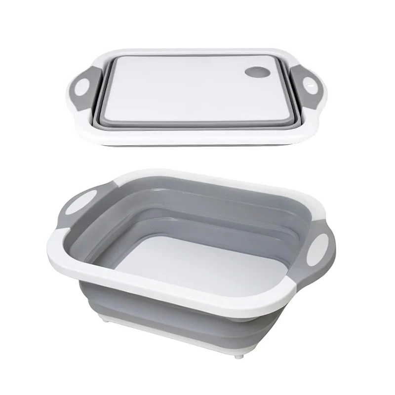 Dish Tub Washing and Draining Veggies Fruits Food Grade Sink Storage Basket Foldable Multi-function Cutting Board