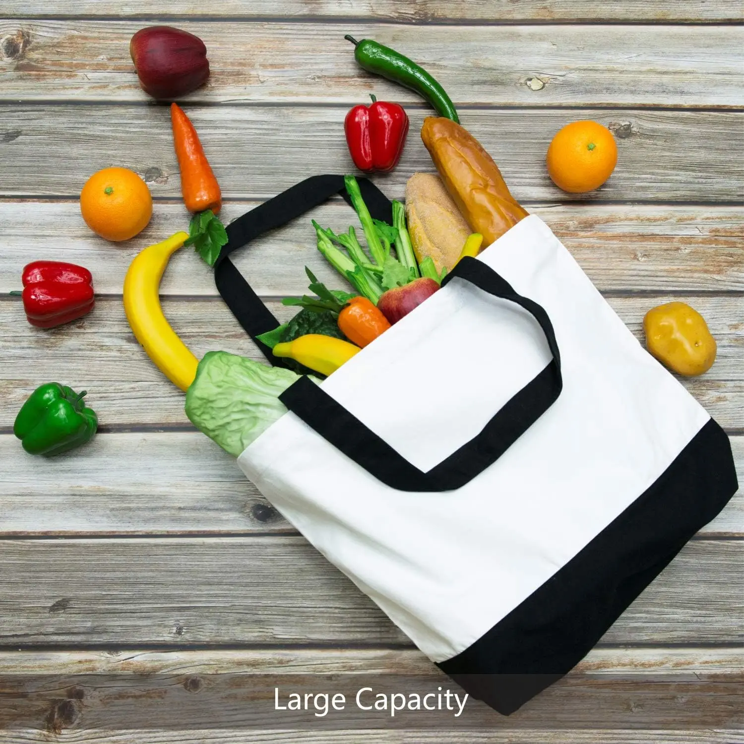 Wholesale Large 12oz Cotton Canvas Reusable Grocery Shopping Fashionable Two-Tone Cloth Blank Tote Bags