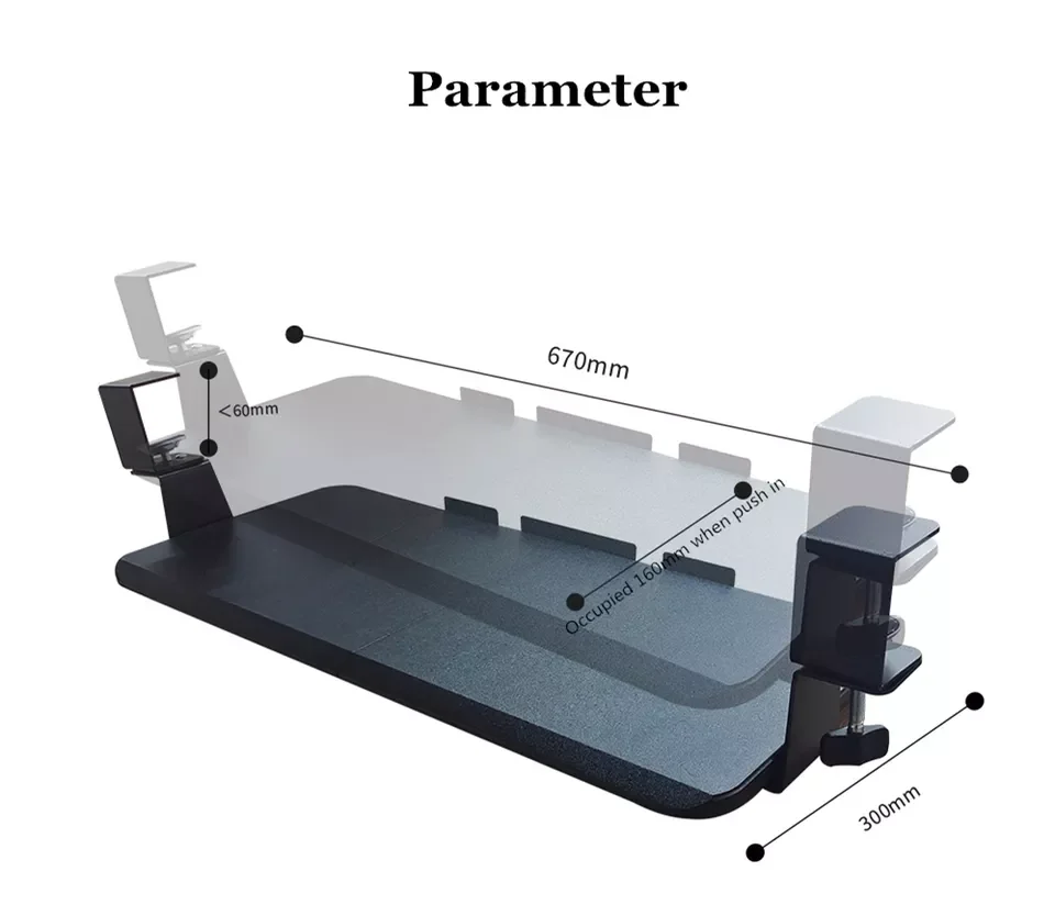 KT-01 Ergonomic design Clamp on under desk sliding dual panel  Keyboard Tray