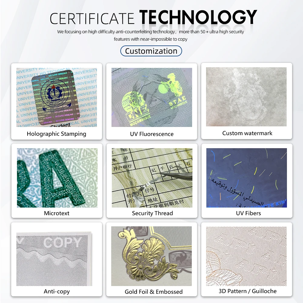 Пользовательский сертификат безопасности A4 бумажная печать с водяным знаком и красной горячей фольгой печатная бумага сертификатом университетского образования