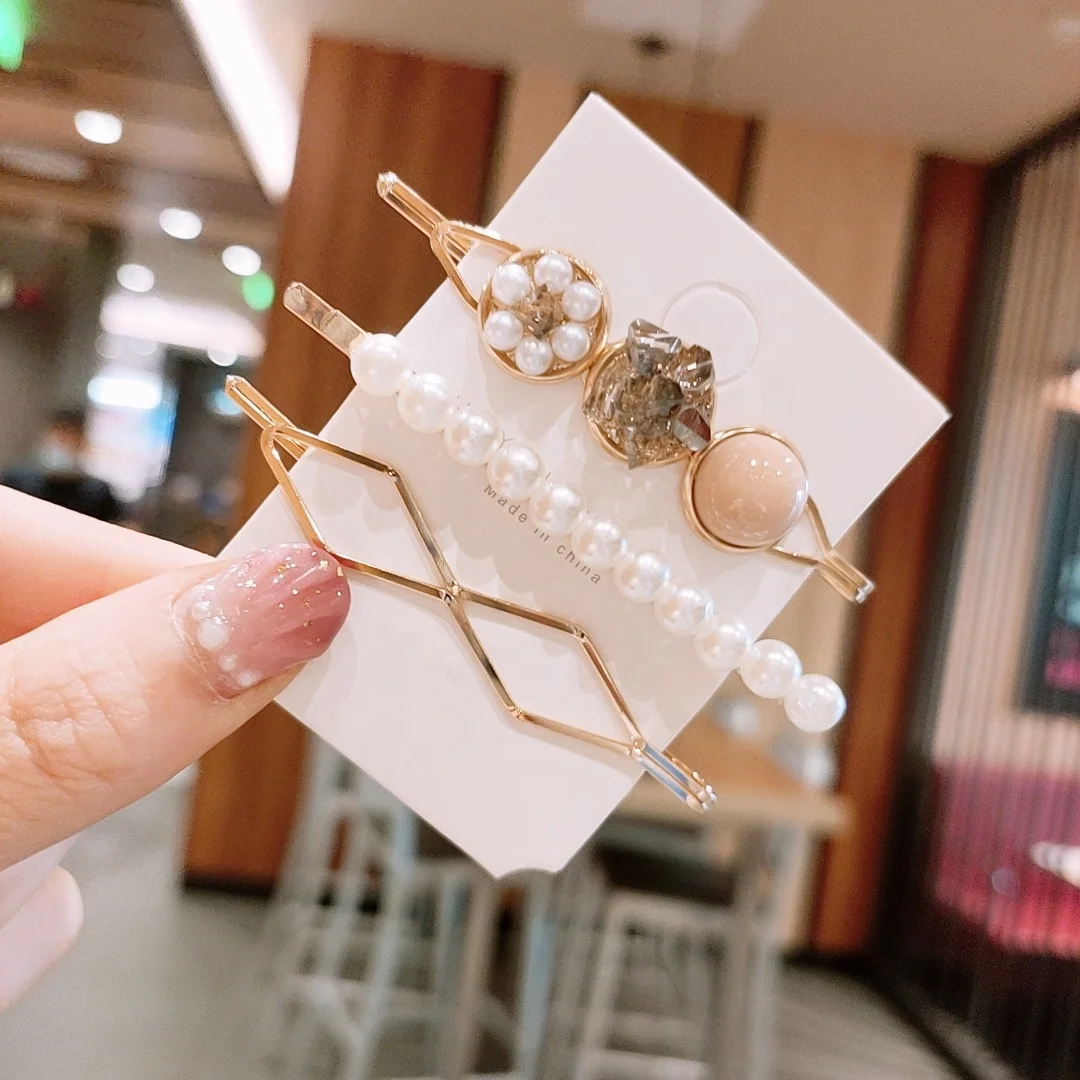 
Summer Fashion Simple Geometric Hair Accessories Multicolor Rhinestone Pearl Hair Pin For Girls 