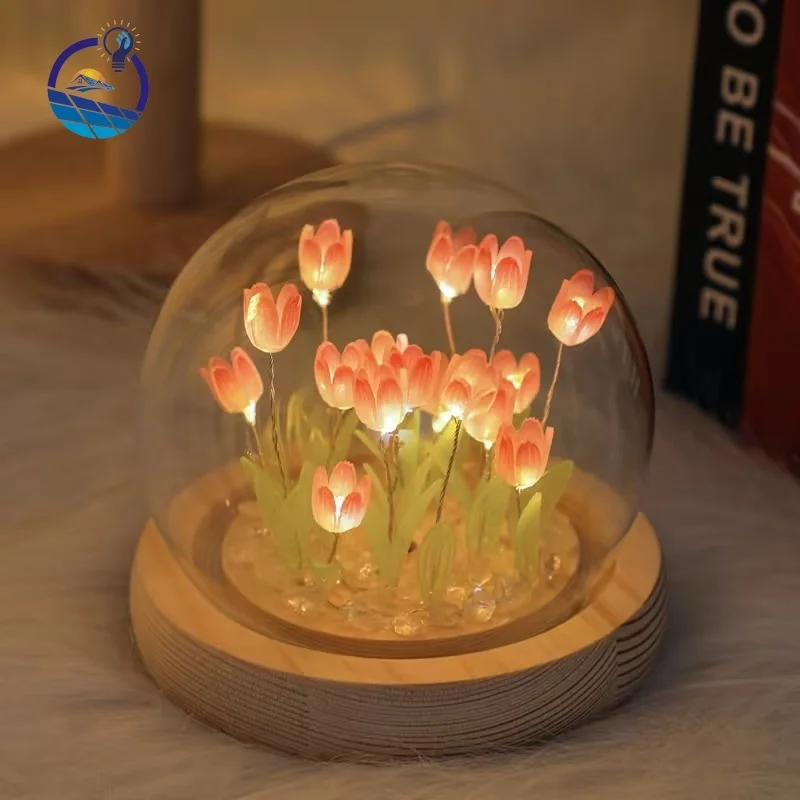 OEM Tulip Night Light LED Decorations Lamp,Glass Artificial Flower Bedroom Table Lamp for Birthday Mothers Day Gifts