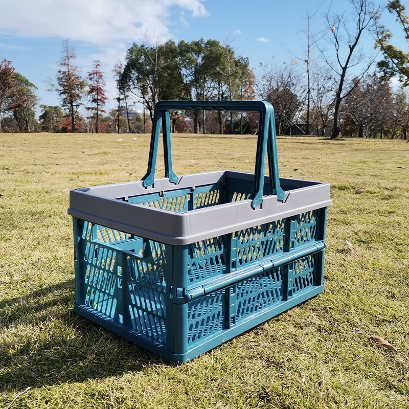 Foldable Picnic Basket Collapsible Storage Crates Stackable Storage Container Basket Grocery Shopping Basket