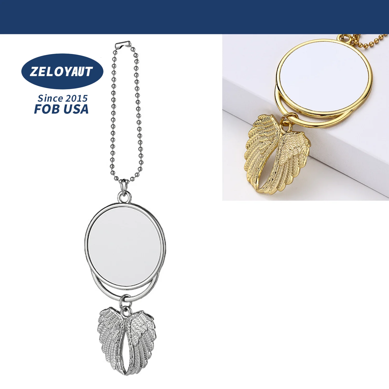 Sublimation Wholesale Customized Car Angel Wings Charm blank Double sides printing Fashion Item Of Jewelry Gifts Cute subtlety