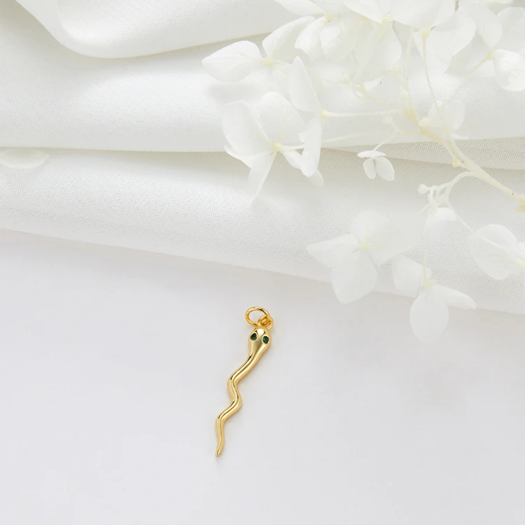 Micro Insert CZ Evil Eye Snake Shaped Charms Brass 14K Gold Plated Designer Charms Pendants for Necklace Bracelets Bulk