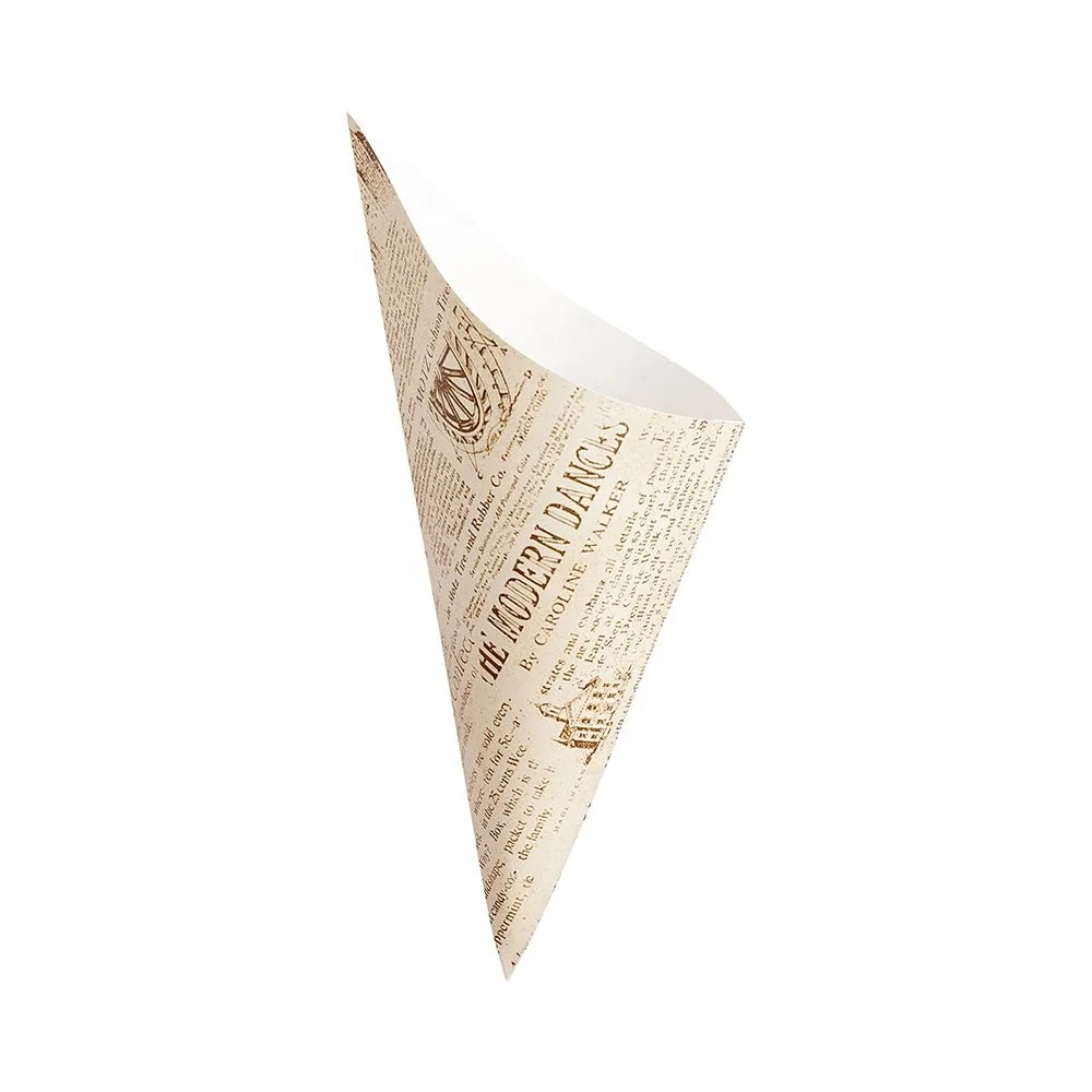 Party Supplies newspaper print white french fries food food grade kraft paper snack cone shapes bag packing favors