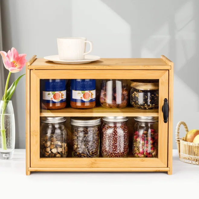 Natural Bamboo Bread Bin,Double Layer Bread Box with Cutting Board Clip and Door