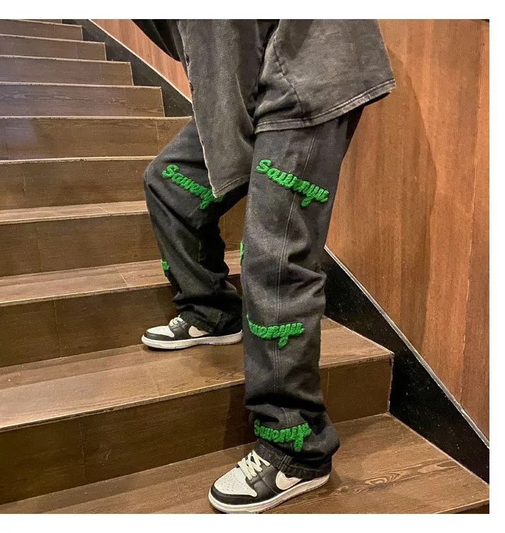 OEM custom high quality skinny fit embroidery denim jeans men slim ripped loose jean pants