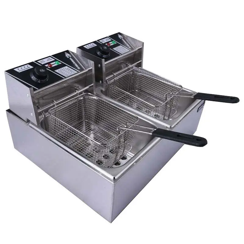 Countertop 6L+6L Stainless Steel French oil Fries Machine 2 Tank 2 Basket Commercial Potato Chip Fryer Electrical Deep Fryer0
