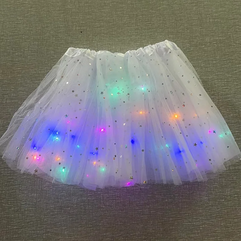 LED Lights Glowing 3-Layer Sequin Children Ballet Tutu Princess Skirt Party Mesh Puffy Short Dress 3-8 Year Baby Girl Dance Wear