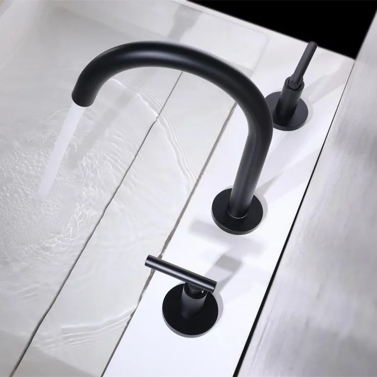 Lusa Modern Design European All-Copper Three-Hole Set Dual Control Hot Cold Split Double Switch Basin Faucet