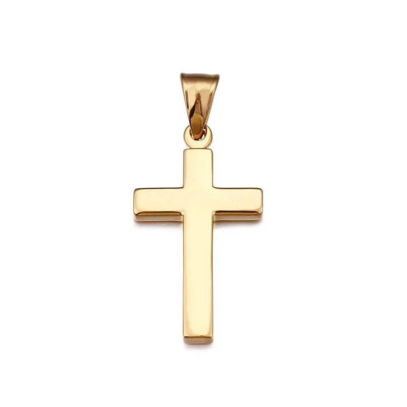 Wholesale Cheap Custom Engraved 18k Gold Plated Stainless Steel Plain Cross Pendant Jewelry