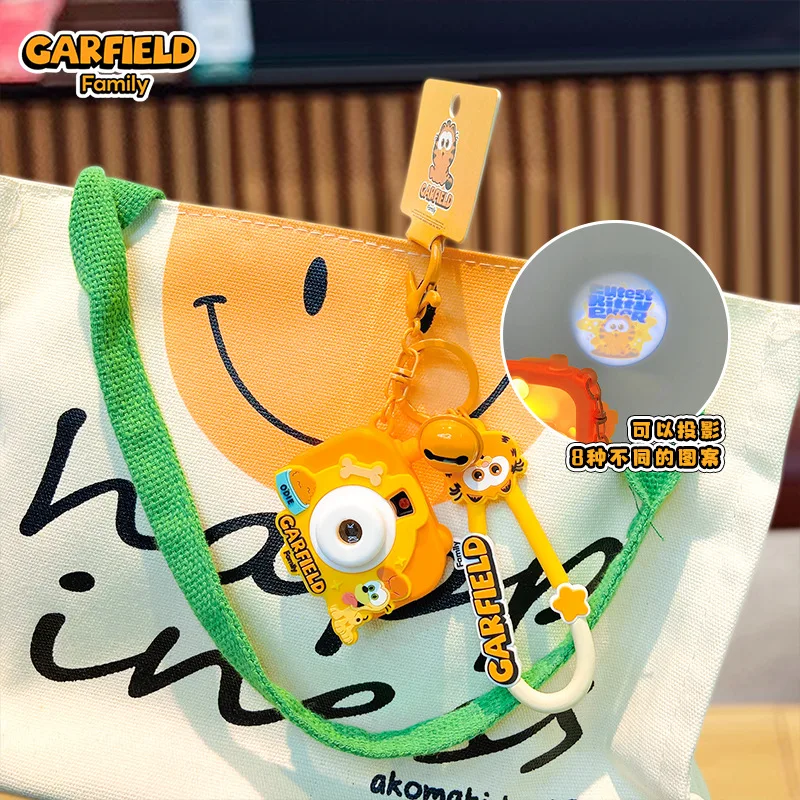 New Garfield 3D PVC Rubber Projection Camera Keychain Pendant Doll Cartoon Cat School Bag Pendant Halloween Gift Couple Pendant