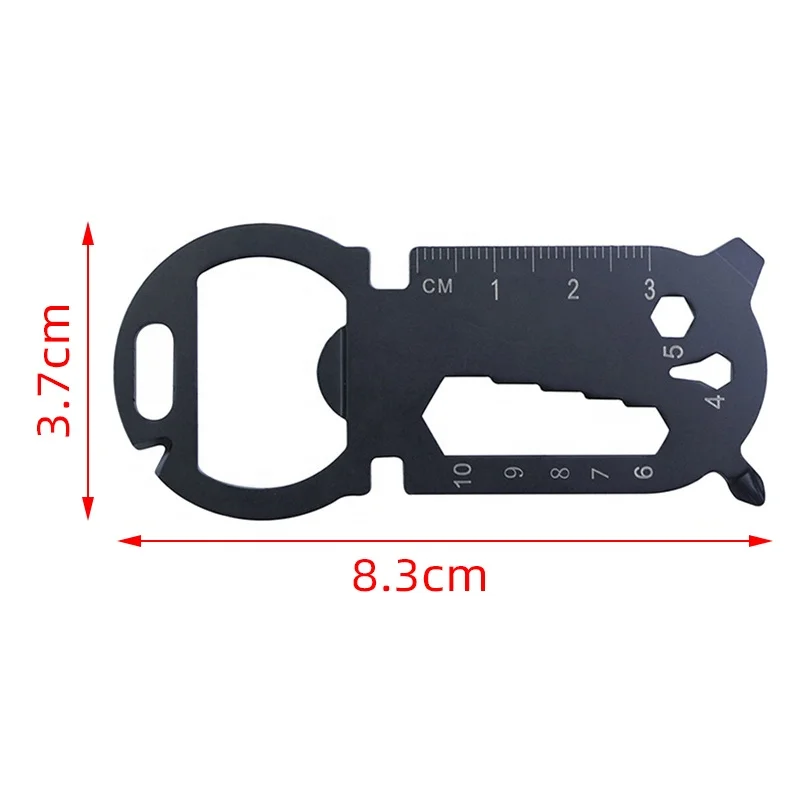 Portable Emergency Edc Multitool Keychain Tool Card Stainless Steel Keychain Bottle Opener Screwdriver Hex Wrench, Silver, Black
