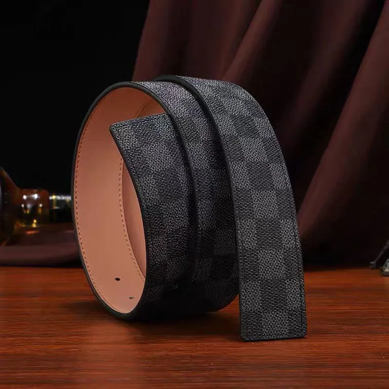 AutomaticTrack  Buckle Genuine Men Belt tartan belt Luxury buttonless PU leather belts