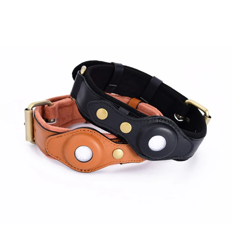 Wholesale Customizable Leather Dog Position Collar Tracker Case Lined Polyester For AirTag