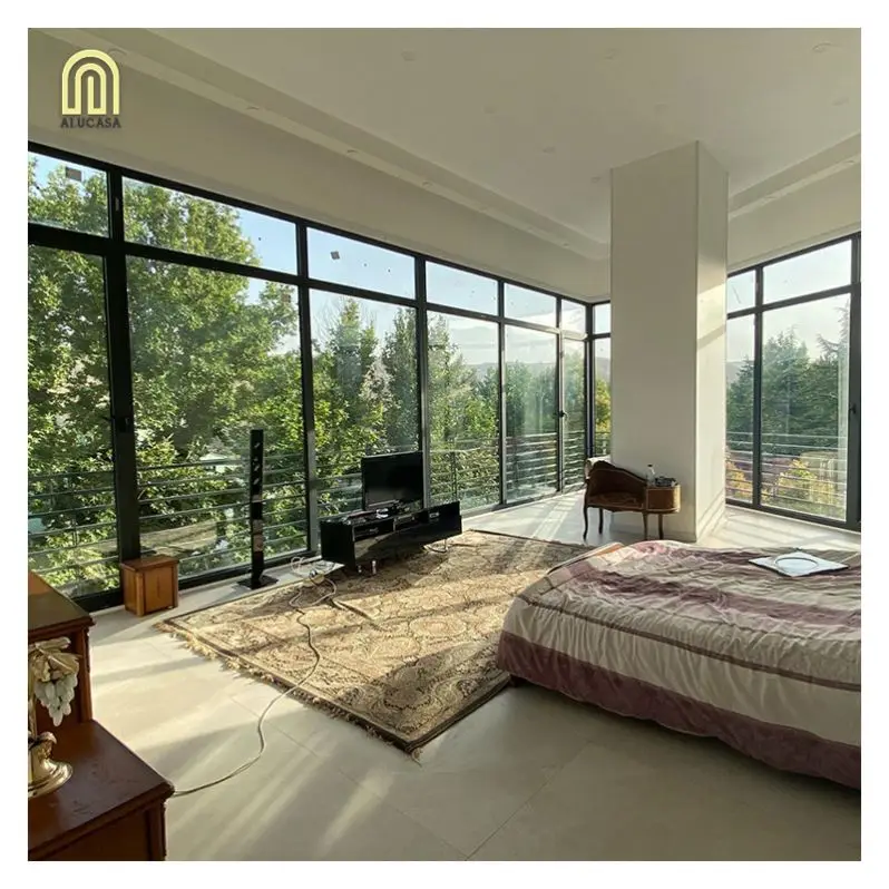 Alucasa Aluminium Balcony System Triple Glass Aluminum Sliding Folding Doors Turkey Style Armored Door
