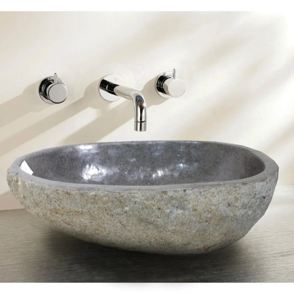 
Indonesia natural river stone wash basin with edging for bathroom 