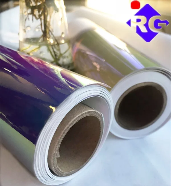 Transparent Self Adhesive Chameleon Rainbow Dichroic Holographic Lamination Film Reflective Sticker For Glass Decoration