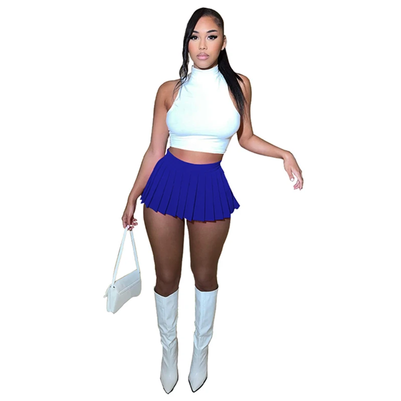 Channel 15 Colors Sexy School Girl Crop Top And Pleated extreme micro mini skirt Set Dancing Outfits