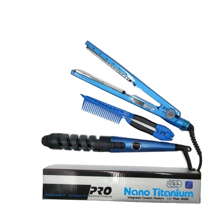 3 in 1 Dual Voltage Digital Flat Iron Pro Nano Titanium Plated Hair Straightener hair curler hair comb set vibrating flat iron