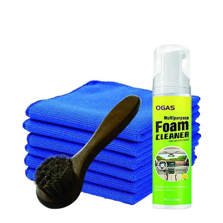 OGAS shoes care tool kit with 150ml multipurpose foam cleaner woodhandle brush and towel shoes quick cleaning kit